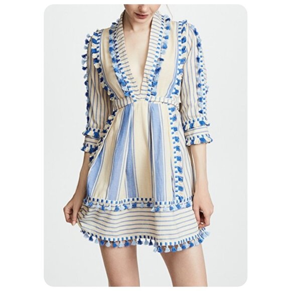 Dodo Bar Or Blue Skyler Tassel Mini Dress sz M - Picture 2 of 12